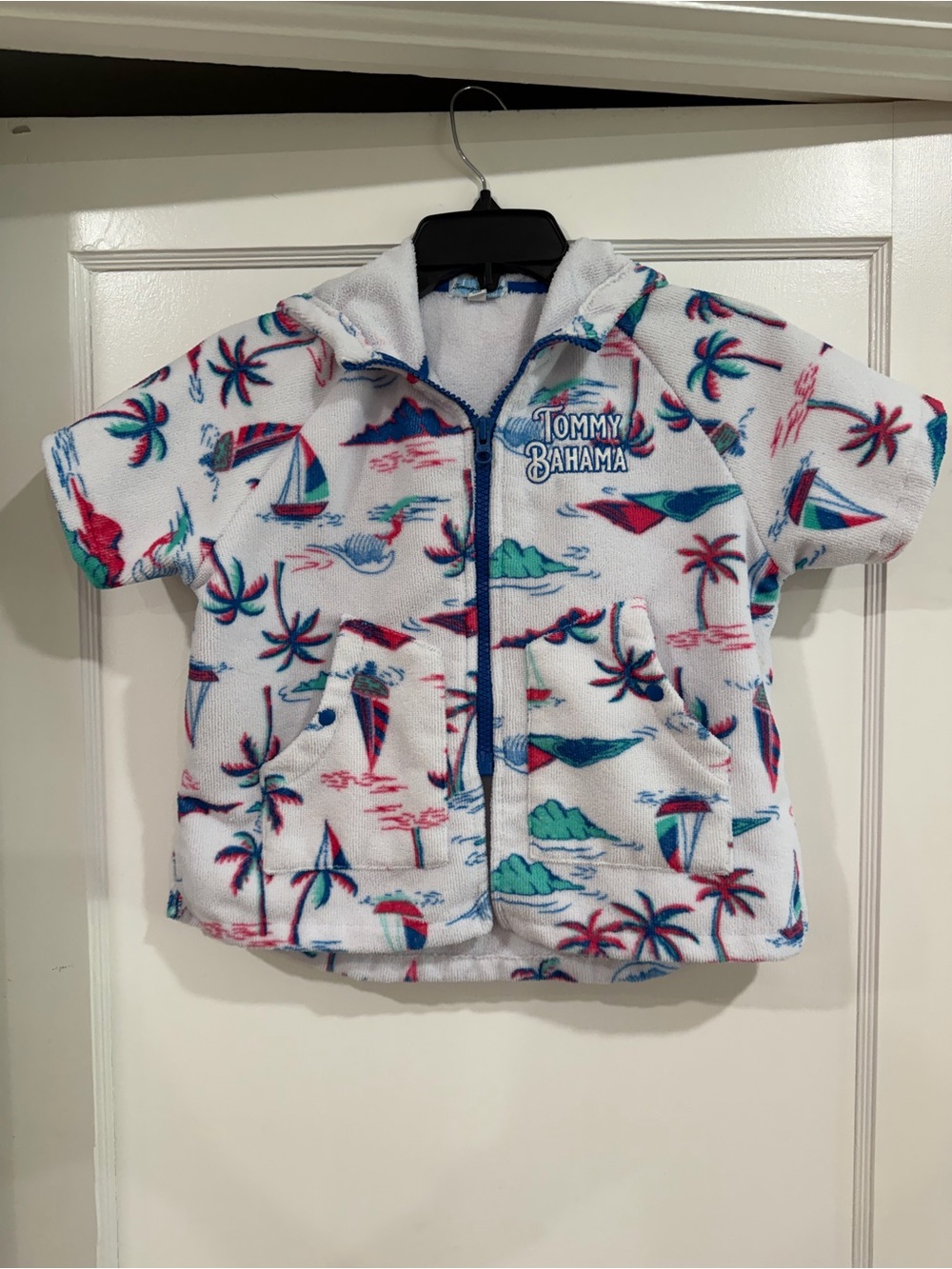 Tommy Bahama White Terry Hoodie with Blue Trim - Picture 1 of 7